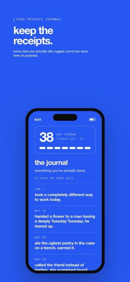 Whim: every act you did stacks into a private log.