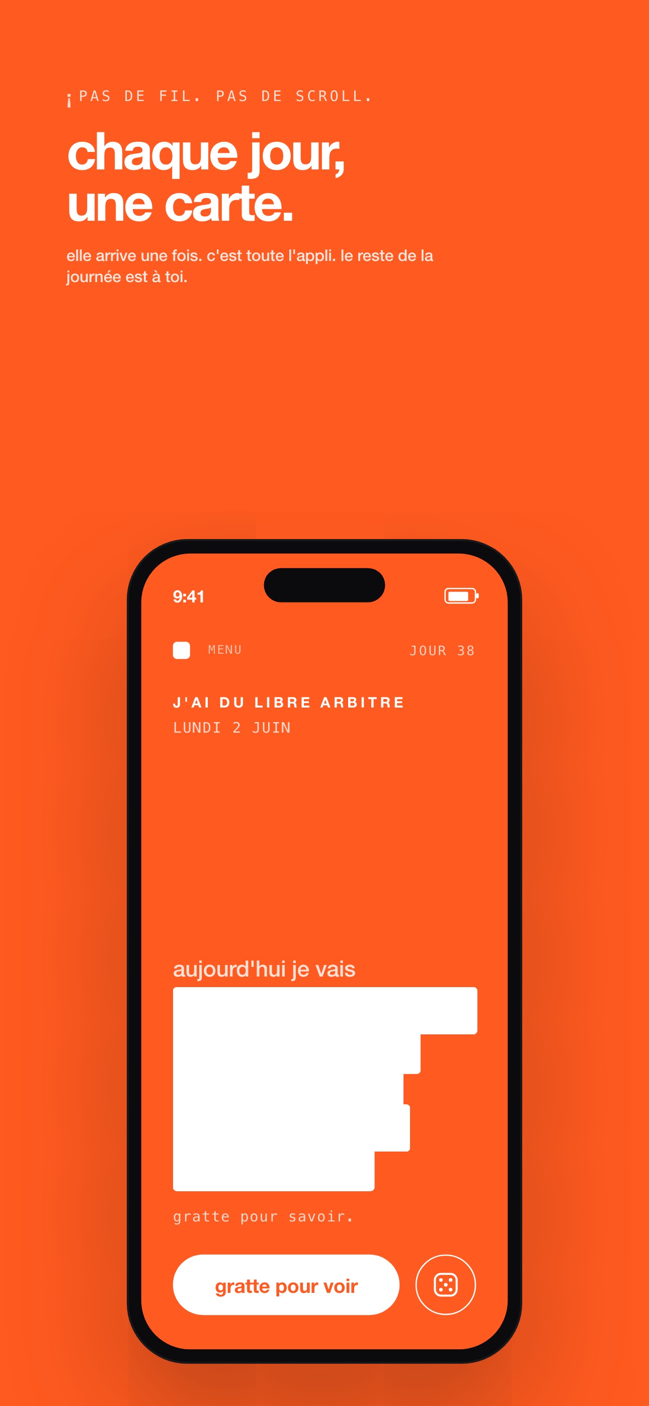Whim : chaque jour, une carte. Pas de fil, pas de scroll.