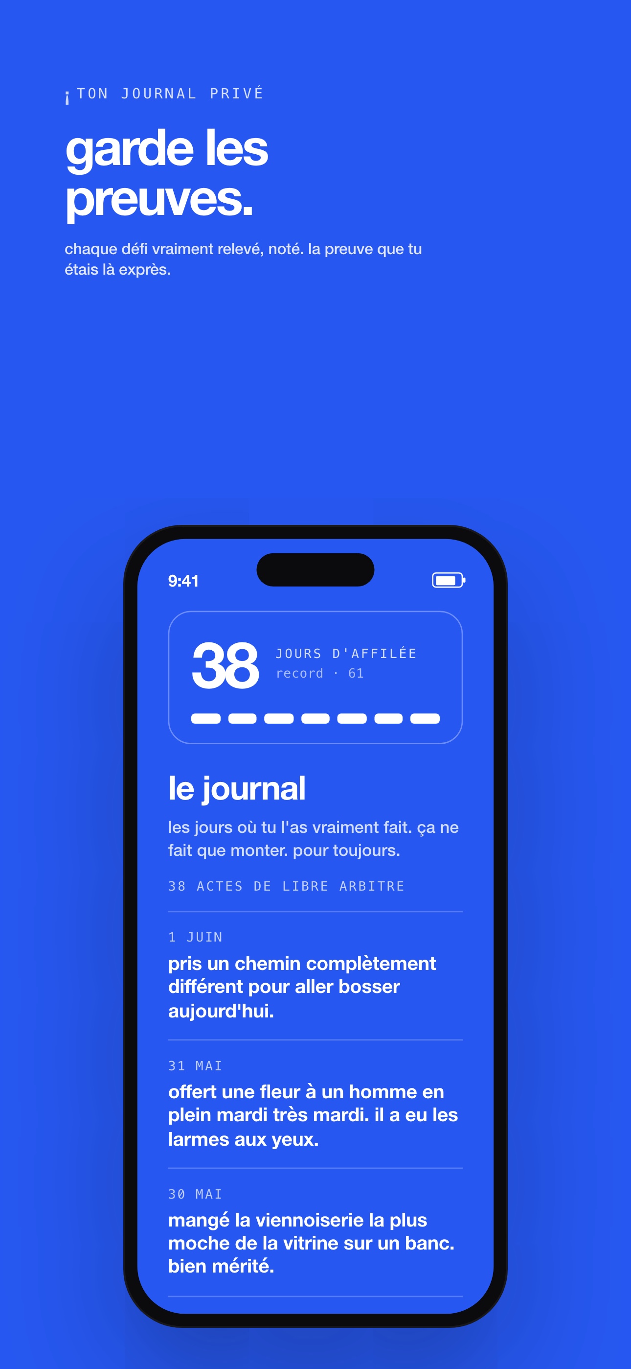 Whim : chaque acte accompli s'empile dans un journal privé.